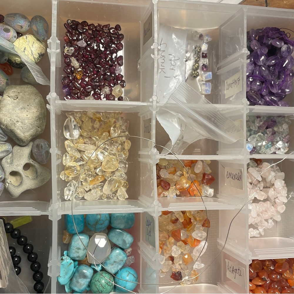 Semi-Precious Bead Lot  Gemstone lot with Storage Organizer